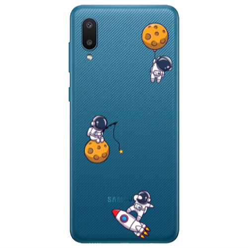 Samsung A02 Cute astronauts Transparent Silicone TPU Θήκη
