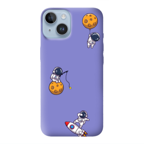 Apple iPhone 14  Cute astronauts Purple Colored Silicone TPU Θήκη