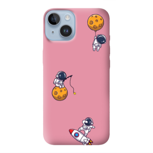 Apple iPhone 14  Cute astronauts Pink Colored Silicone TPU Θήκη