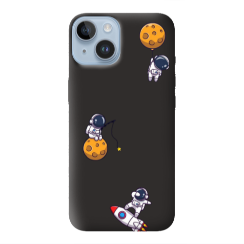 Apple iPhone 14  Cute astronauts Black Colored Silicone TPU Θήκη