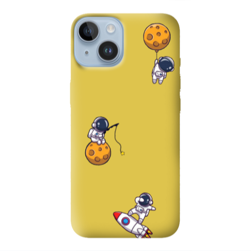 Apple iPhone 14 Plus Cute astronauts Yellow Colored Silicone TPU Θήκη