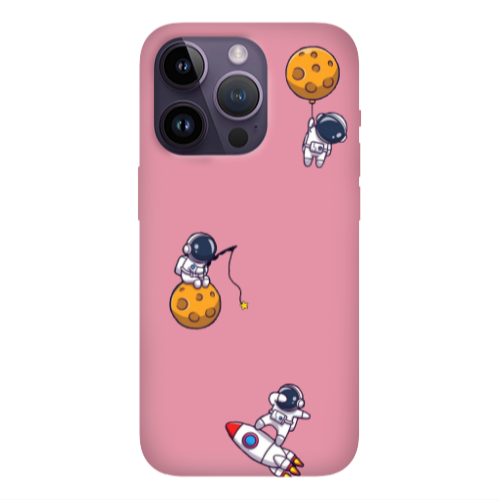 Apple iPhone 14 Pro Max Cute astronauts Pink Colored Silicone TPU Θήκη