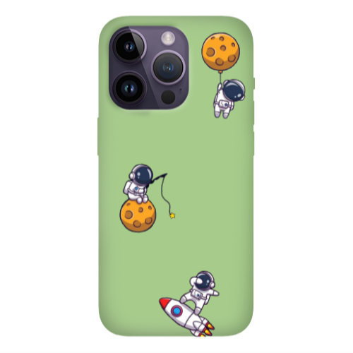 Apple iPhone 14 Pro Max Cute astronauts Light Green Colored Silicone TPU Θήκη
