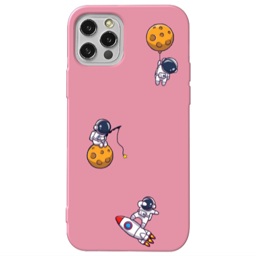 Apple iPhone 13 Pro Cute astronauts Pink Colored Silicone TPU Θήκη