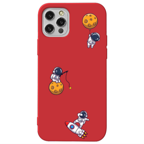 Apple iPhone 13 Pro Cute astronauts Red Colored Silicone TPU Θήκη