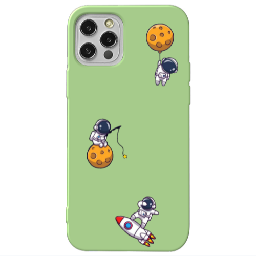 Apple iPhone 12 Pro Cute astronauts Light Green Colored Silicone TPU Θήκη