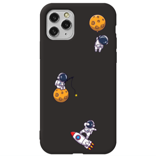 Apple iPhone 11 Pro Max Cute astronauts Black Colored Silicone TPU Θήκη