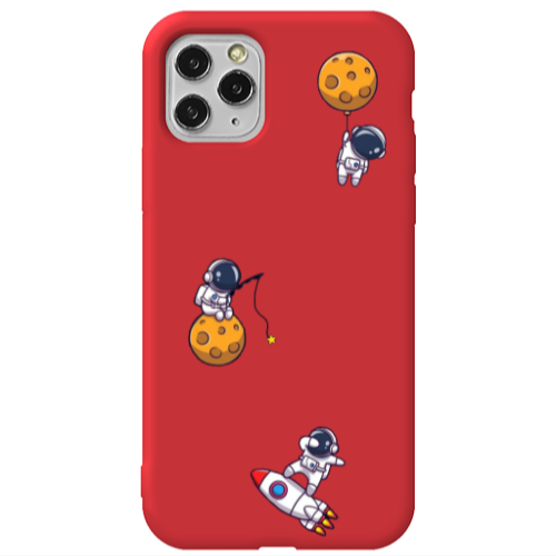 Apple iPhone 11 Pro Max Cute astronauts Red Colored Silicone TPU Θήκη