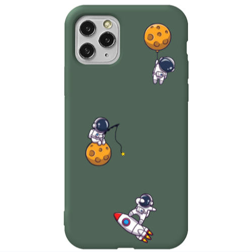Apple iPhone 11 Pro Max Cute astronauts Dark Green Colored Silicone TPU Θήκη