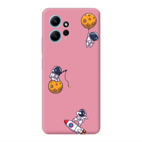 Xiaomi Redmi Note 12 4G Cute astronauts Pink Colored Silicone TPU Θήκη