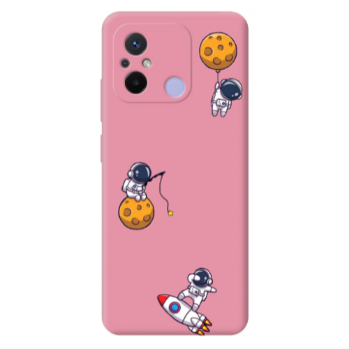 Xiaomi Redmi 12C Cute astronauts Pink Colored Silicone TPU Θήκη