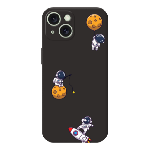 Apple iPhone 15 Cute astronauts Black Colored Silicone TPU Θήκη
