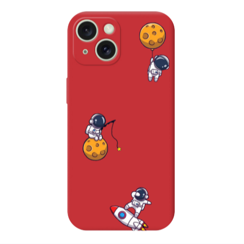 Apple iPhone 15 Cute astronauts Red Colored Silicone TPU Θήκη