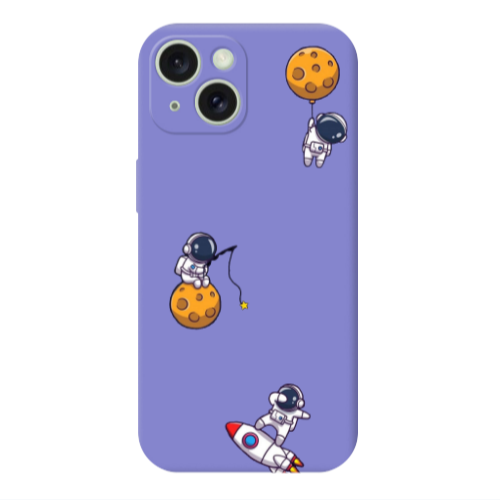 Apple iPhone 15 Plus Cute astronauts Purple Colored Silicone TPU Θήκη