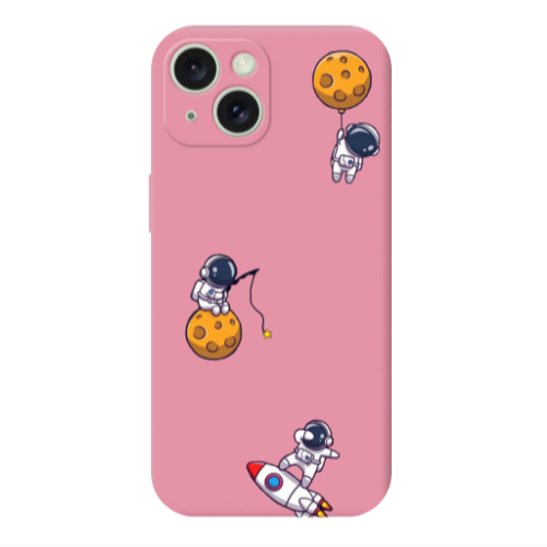 Apple iPhone 15 Plus Cute astronauts Pink Colored Silicone TPU Θήκη