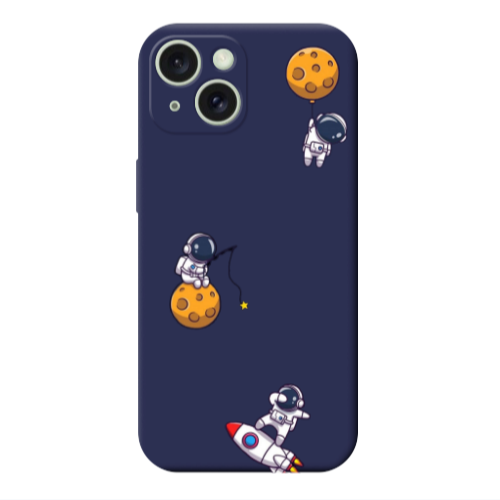 Apple iPhone 15 Plus Cute astronauts Dark blue Colored Silicone TPU Θήκη