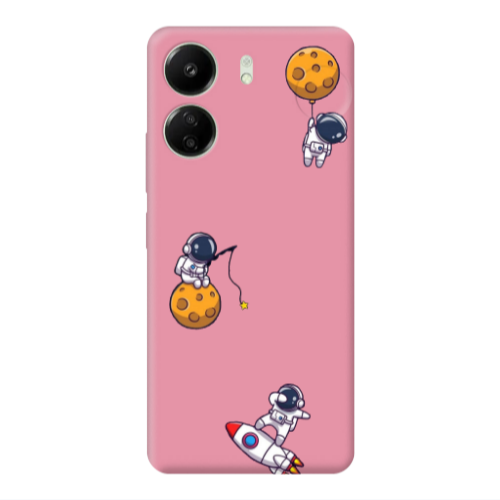 Xiaomi Redmi 13C Cute astronauts Pink Colored Silicone TPU Θήκη