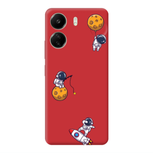 Xiaomi Redmi 13C Cute astronauts Red Colored Silicone TPU Θήκη