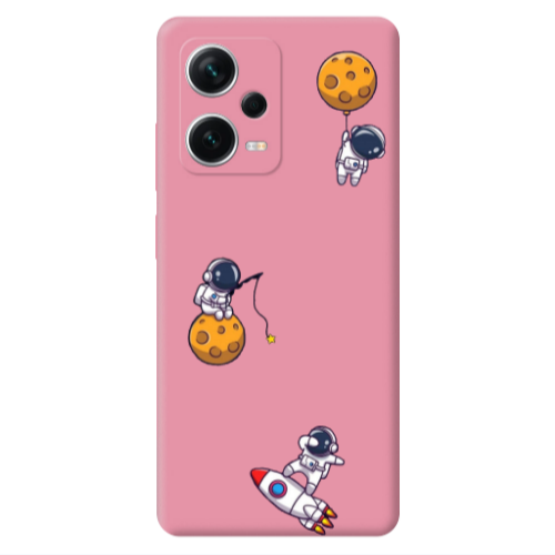 Xiaomi Poco X5 Cute astronauts Pink Colored Silicone TPU Θήκη