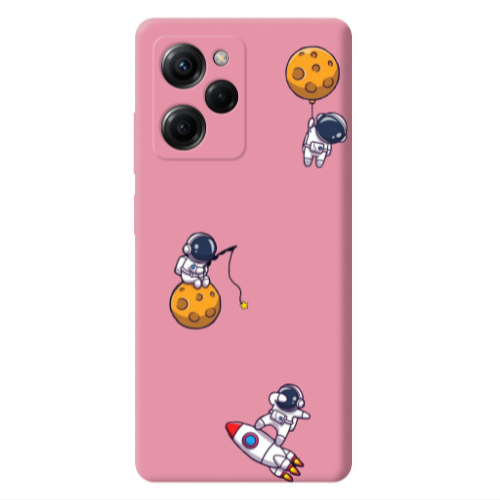 Xiaomi Poco X5 Pro Cute astronauts Pink Colored Silicone TPU Θήκη