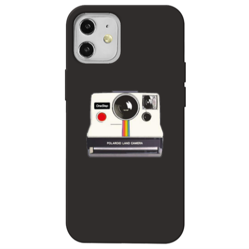 Apple iPhone 12 Polaroid land camera Black Colored Silicone TPU Θήκη