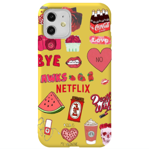 Apple iPhone 11  pizza is my valentine Yellow Colored Silicone TPU Θήκη