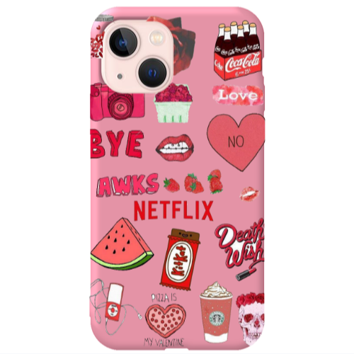 Apple iPhone 13 pizza is my valentine Pink Colored Silicone TPU Θήκη
