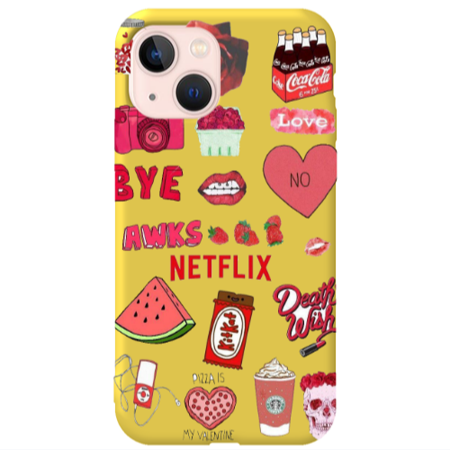 Apple iPhone 13 pizza is my valentine Yellow Colored Silicone TPU Θήκη