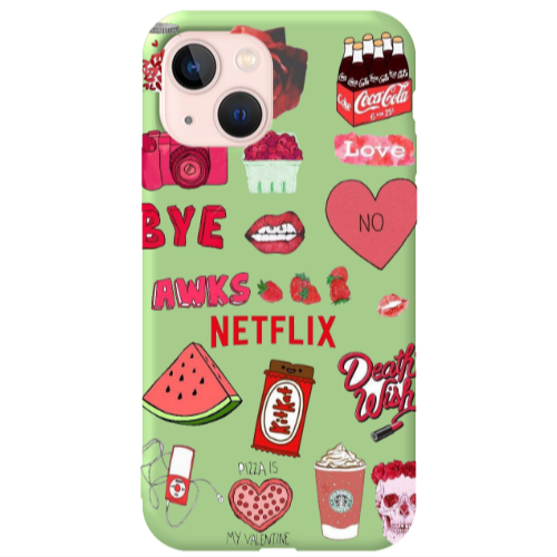 Apple iPhone 13 pizza is my valentine Light Green Colored Silicone TPU Θήκη