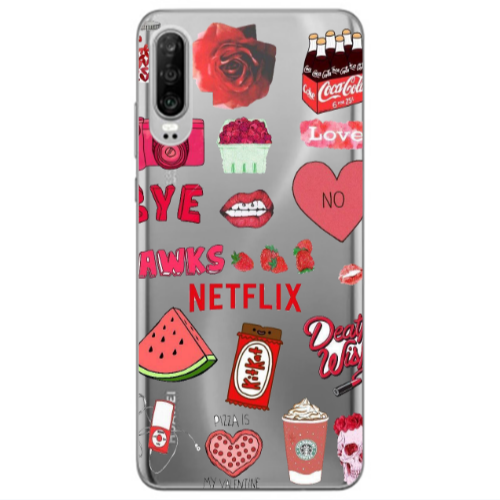 Huawei P30 pizza is my valentine Transparent Silicone TPU Θήκη