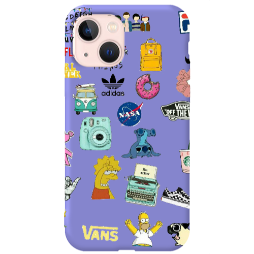 Apple iPhone 13 Mixed up 3 Purple Colored Silicone TPU Θήκη