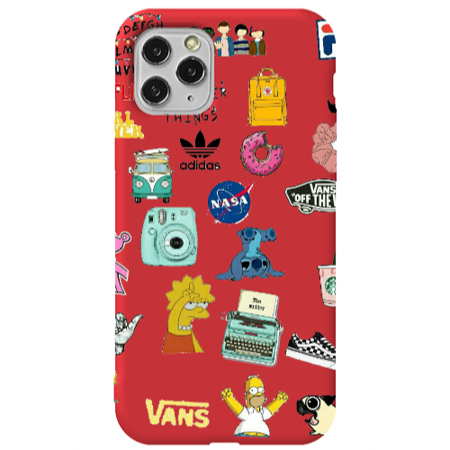 Apple iPhone 11 Pro Max Mixed up 3 Red Colored Silicone TPU Θήκη