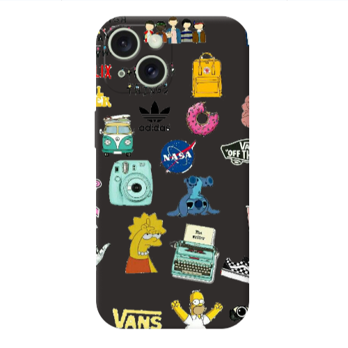 Apple iPhone 15 Mixed up 3 Black Colored Silicone TPU Θήκη