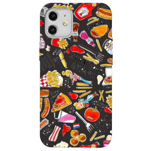 Apple iPhone 12 Snack attack Black Colored Silicone TPU Θήκη