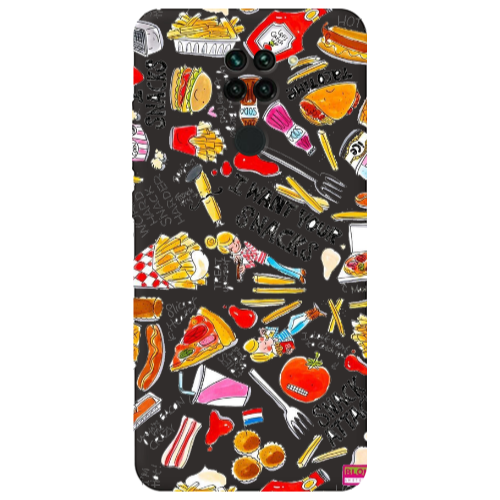 Xiaomi Redmi Note 9 Snack attack Black Colored Silicone TPU Θήκη