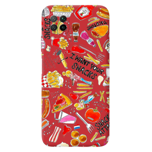 Huawei P40 Lite Snack attack Red Colored Silicone TPU Θήκη