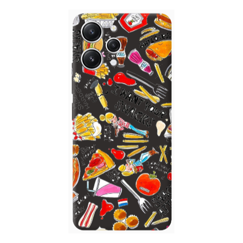 Xiaomi Redmi 12 Snack attack Black Colored Silicone TPU Θήκη