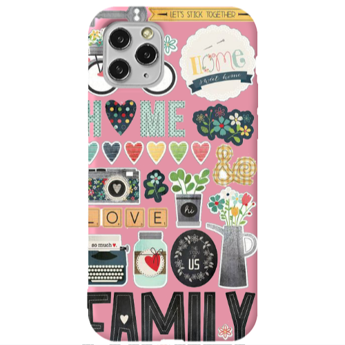 Apple iPhone 11 Pro Family love home Pink Colored Silicone TPU Θήκη