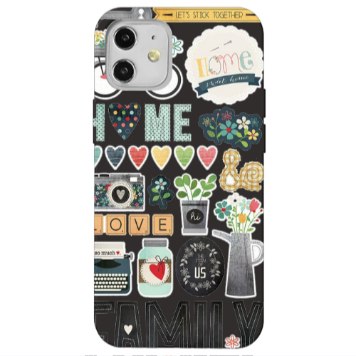 Apple iPhone 12 Family love home Black Colored Silicone TPU Θήκη