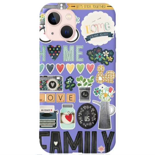 Apple iPhone 13 Family love home Purple Colored Silicone TPU Θήκη