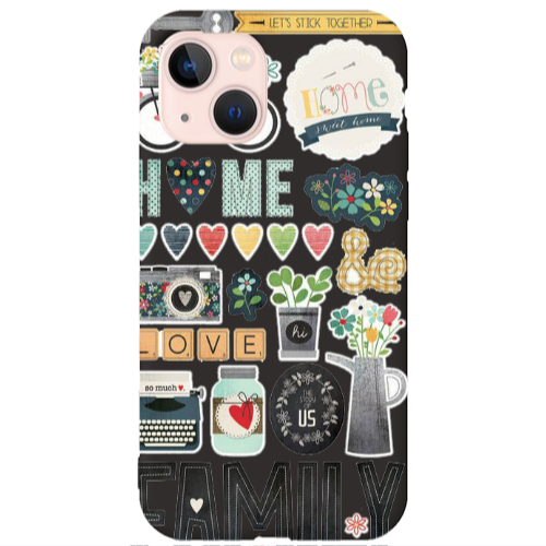 Apple iPhone 13 Family love home Black Colored Silicone TPU Θήκη