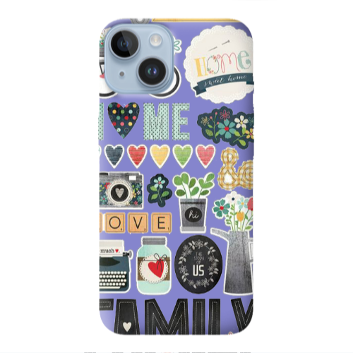 Apple iPhone 14  Family love home Purple Colored Silicone TPU Θήκη
