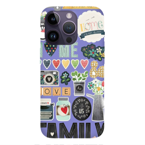 Apple iPhone 14 Pro  Family love home Purple Colored Silicone TPU Θήκη