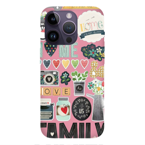 Apple iPhone 14 Pro  Family love home Pink Colored Silicone TPU Θήκη