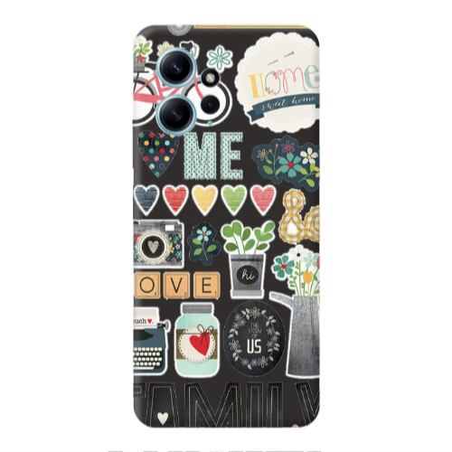 Xiaomi Redmi Note 12 4G Family love home Black Colored Silicone TPU Θήκη