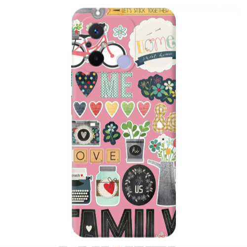 Xiaomi Redmi 12C Family love home Pink Colored Silicone TPU Θήκη