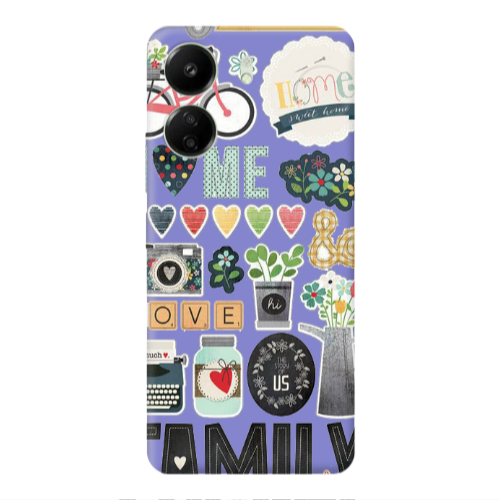 Xiaomi Redmi 13C Family love home Purple Colored Silicone TPU Θήκη