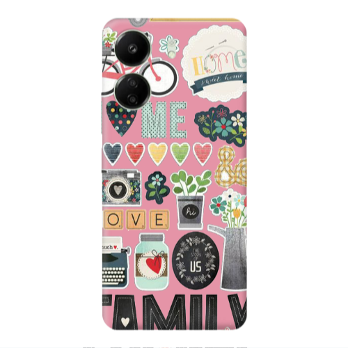 Xiaomi Redmi 13C Family love home Pink Colored Silicone TPU Θήκη