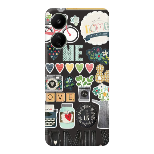 Xiaomi Redmi 13C Family love home Black Colored Silicone TPU Θήκη