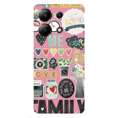 Xiaomi Redmi Note 13 4G Family love home Pink Colored Silicone TPU Θήκη
